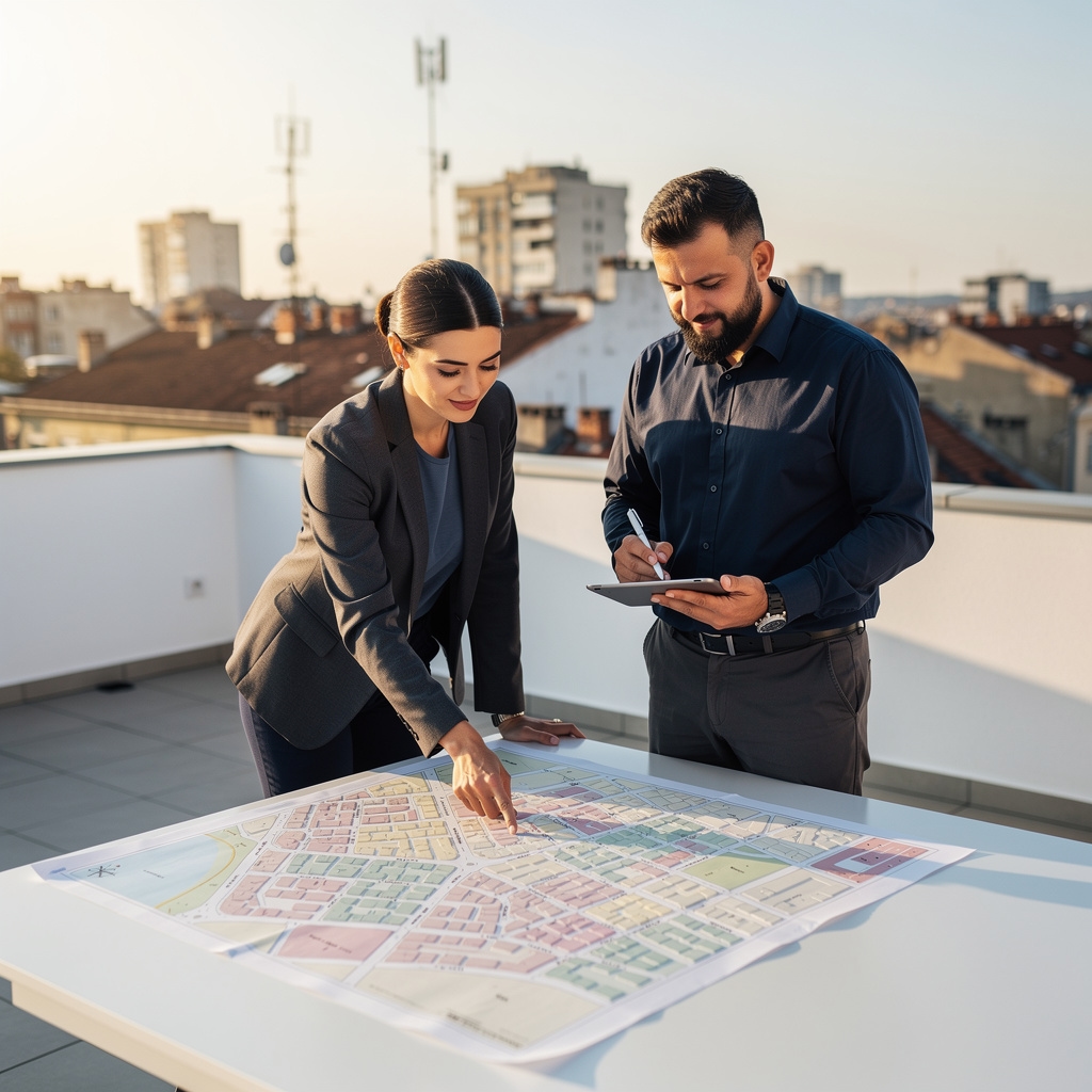 Echipă Dunelio analizând documente de urbanism
